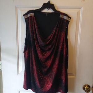 Atelier 29 Women's 3X Elegant Red and Black Embellished Sleeveless Top